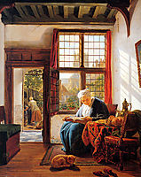 Reading old woman at window , abrahamvanstrij