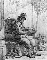 Sitting man with basket, abrahamvanstrij
