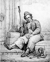 Sitting man with dog, abrahamvanstrij