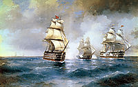 Brig  Mercury Attacked by Two Turkish Ships, 1892, aivazovsky