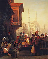 Coffee house by the Ortaköy Mosque in Constantinople   , 1846, aivazovsky