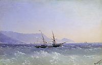 Crimean landscape with a sailboat , 1874, aivazovsky