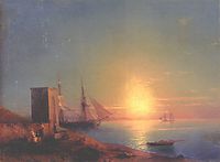 Figures In A Coastal Landscape At Sunset, aivazovsky