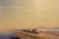 Ox train on the sea shore, 1860, aivazovsky