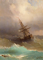 Ship in the Stormy Sea, 1887, aivazovsky