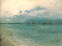 The ships on rough sea, sunrise, 1871, aivazovsky