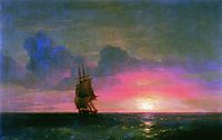 Sunset. A lone sailboat, 1853, aivazovsky