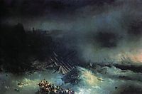 Tempest. Shipwreck of the foreign ship, 1855, aivazovsky