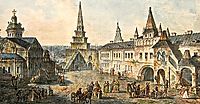 Church of St. John the Baptist, Borovitskaya tower and Stablings prikaz (department) in the Kremlin, c.1805, alekseyev