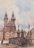 View of the Old Town Square with the Church in Prague They, 1843, altrudolf