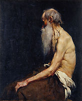 Sitting old man nude, 1905, azbe