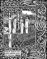 Merlin Taketh the Child Arthur into His Keeping, beardsley