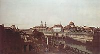 View of Dresden, the Dresden fortifications, moat with a bridge between gate and post mile pillar Wilsche, c.1750, bellotto