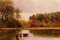 Cows Watering in a Landscape, bierstadt