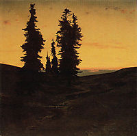 Fir trees at sunset, bocklin
