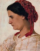 Portrait of Angela Böcklin in red fishnet, bocklin