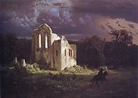 Ruins in the moonlit landscape, 1849, bocklin