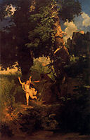Syrinx fleeing from the onslaught of Pan, bocklin