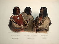 Chief of the Blood Indians, War Chief of the Piekann Indians and a Koutani Indian, plate 46 from Volume 2 of -Travels in the Interior of North America-, 1844, bodmer