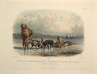 Dog Sledges of the Mandan Indians, plate 28 from Volume 2 of -Travels in the Interior of North America- , bodmer