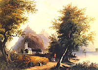 The -Enemy brothers- in Bornhofen on the Rhine with a convent and village view, c.1830, bodmer