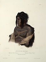 Mahsette-Kuiuab, Chief of the Cree Indians, plate 22 from volume 1 of `Travels in the Interior of North America-, 1843, bodmer