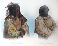 Mehkskeme-Sukahs, Blackfoot Chief and Tatsicki-Stomick, Piekann Chief, plate 45 from Volume1 of -Travels in the Interior of North America-, 1834, bodmer