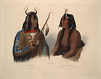 Noapeh, an Assiniboin Indian and Psihdja-Sahpa, a Yanktonan Indian, plate 12 from Volume 2 of -Travels in the Interior of North America-, 1844, bodmer