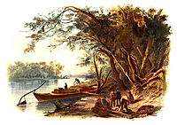 The party in which Karl Bodmer was traveling stopped to camp along the Missouri River in North Dakoon, 1833, bodmer