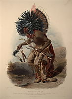 Pehriska-Ruhpa, Minatarre Warrior in the Costume of the Dog Dance, plate 23 from Volume 2 of -Travels in the Interior of North America-, 1844, bodmer