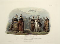 Ptihn-Tak-Ochata, Dance of the Mandan Women, plate 28 from Volume 1 of -Travels in the Interior of North America-, 1843, bodmer