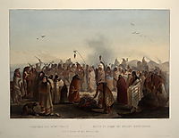 Scalp dance of the Minatarres, 1843, bodmer