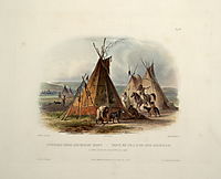 A Skin Lodge of an Assiniboin Chief, plate 16 from Volume 1 of -Travels in the Interior of North America-, 1843, bodmer