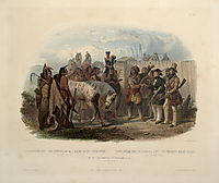 The Travellers Meeting with Minatarre Indians near Fort Clark, plate 26 from Volume 1 of -Travels in the Interior of North America-, 1843, bodmer