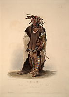 Wahk-Ta-Ge-Li, a Sioux Warrior, plate 8 from Volume 2 of -Travels in the Interior of North America-, 1844, bodmer