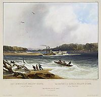 Yellowstone, Missouri River steamboat, depicted as aground on, 1844, bodmer