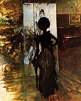 Woman in Black who Watches the Pastel of Signora Emiliana Concha de Ossa, 1888, boldini