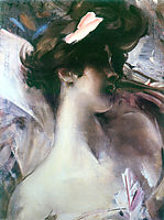 Young woman-s head on a pink background, 1912, boldini