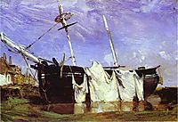 A Boat Beached in a Port at Low Tide, 1825, bonington