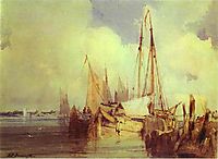 French River Scene with Fishing Boats, 1824, bonington