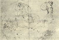 Figure in a beehive and a monsterb (A cursory sketch of two women), bosch