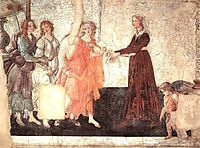 Venus and the Graces offering gifts to a young girl, 1486, botticelli