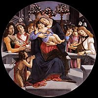 Virgin and Child with Six Angels and Saint Baptist, 1485, botticelli
