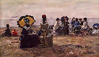 Beach Scene, the Yellow Umbrella, boudin