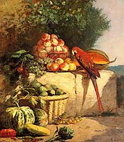 Fruit and Vegetables with a Parrot , 1869, boudin