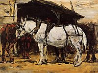 Harnessed Horses , c.1890, boudin