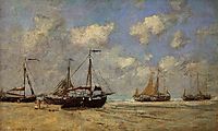 Scheveningen, Boats Aground on the Shore, 1875, boudin