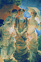 Three ladies with parasol (aka Three Graces), 1880, bracquemond