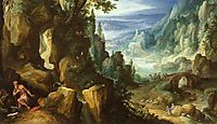 Landscape with St. Jerome and rocky crag, bril