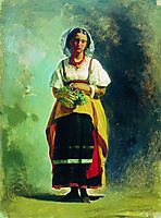 Italian woman with a basket of flowers, bronnikov